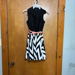 Rue21 Black and White Chevron Dress with Coral Belt